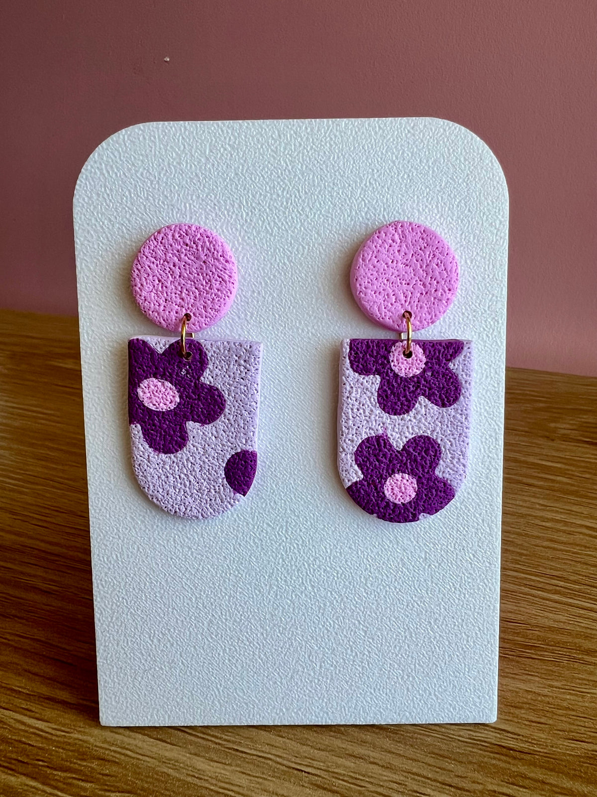 Handcrafted Polymer Clay Earrings Purple Florals