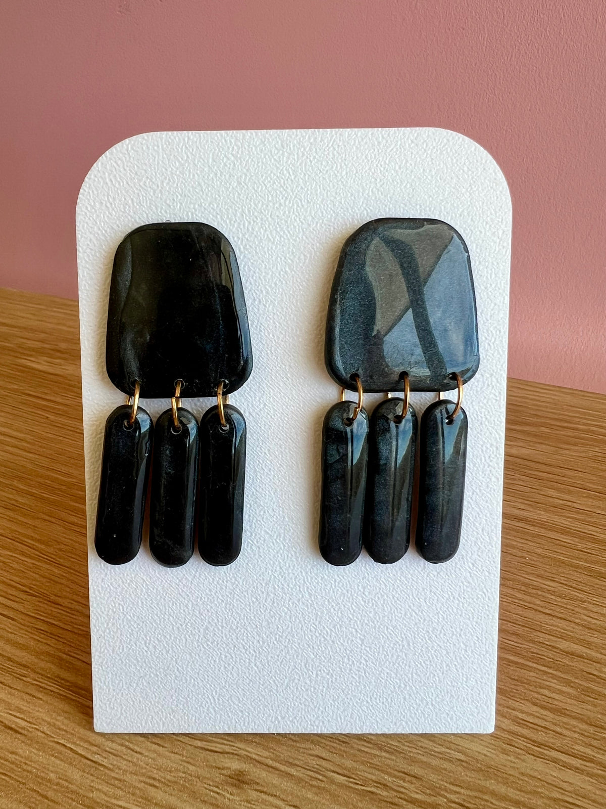 Handcrafted Polymer Clay and Resin Earrings Black