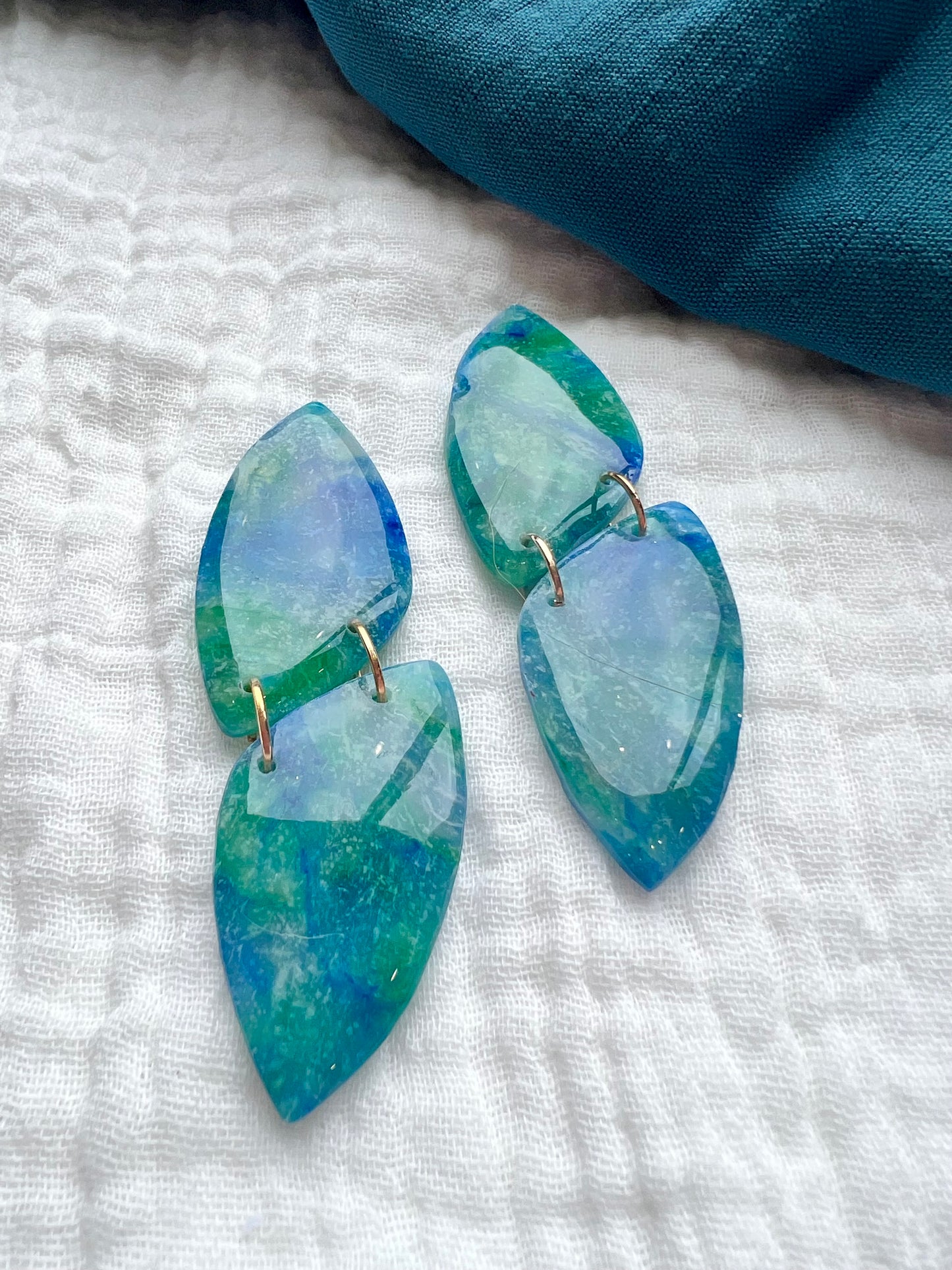 Blue and Green Quartz Translucent Dangle Earrings