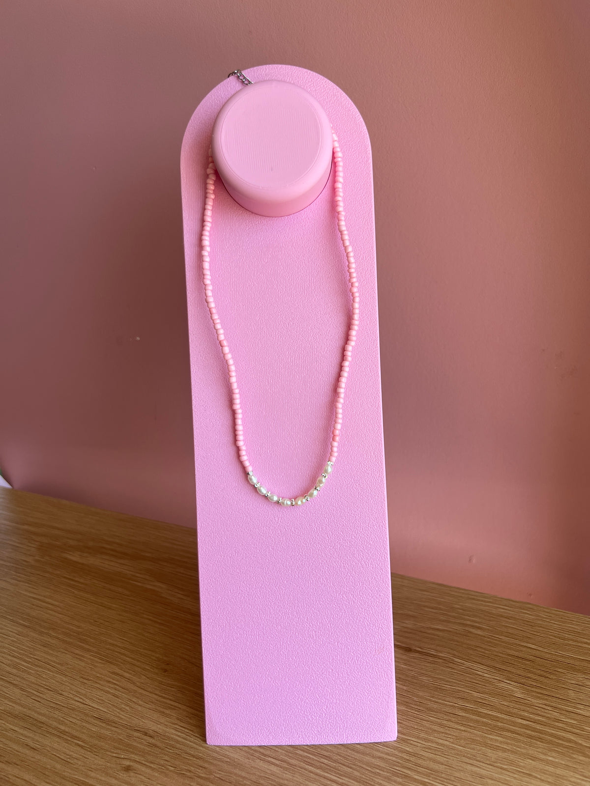 Pearl and Pink Beaded Necklace