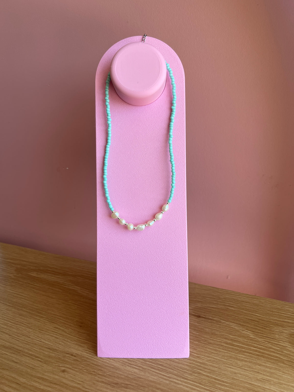 Pearl and Blue Beaded Necklace