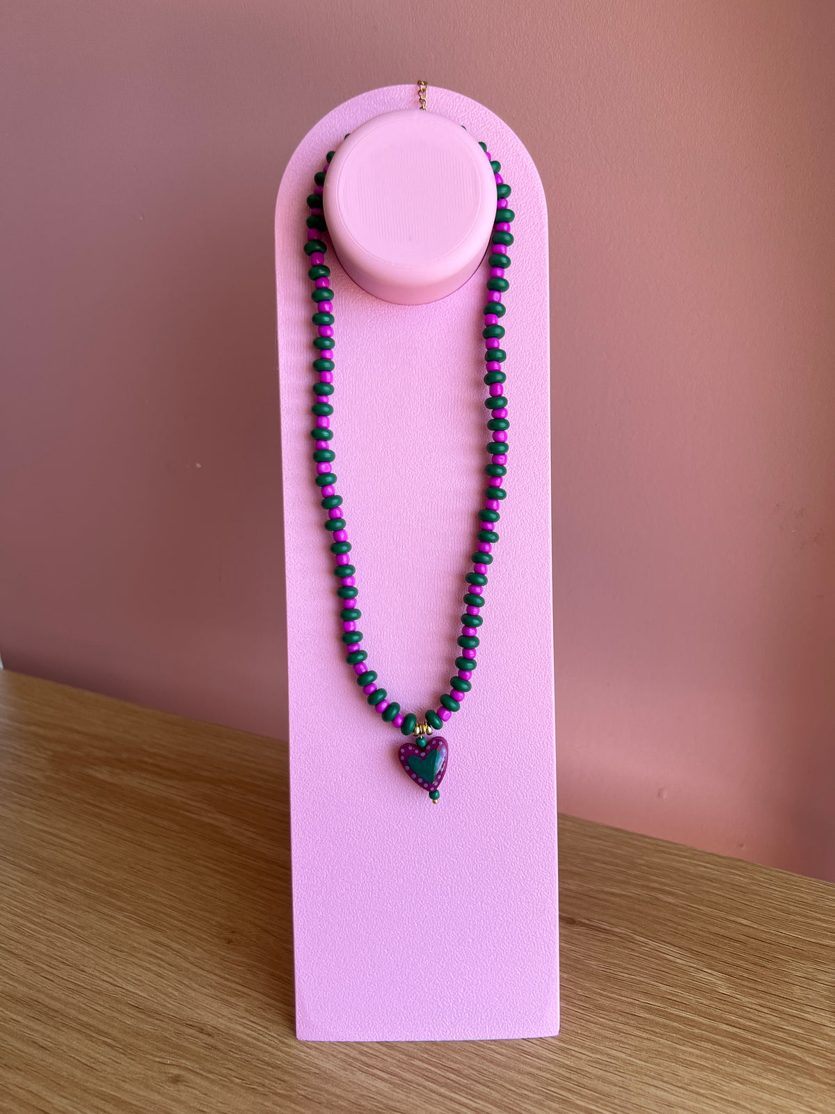 Green Heart Beaded Necklace