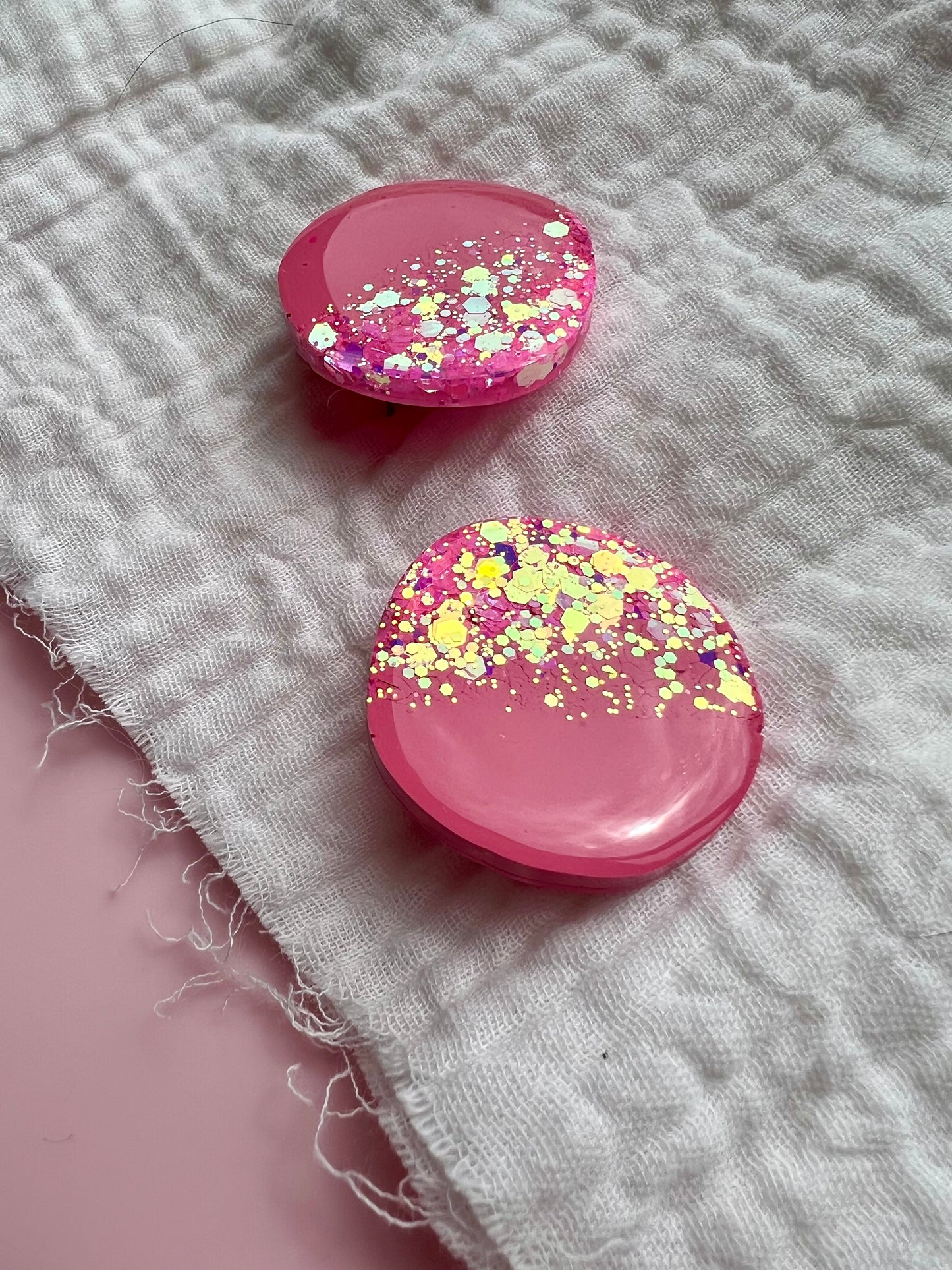 Barbie Pink Glitter Organic Large Resin Stud Earrings