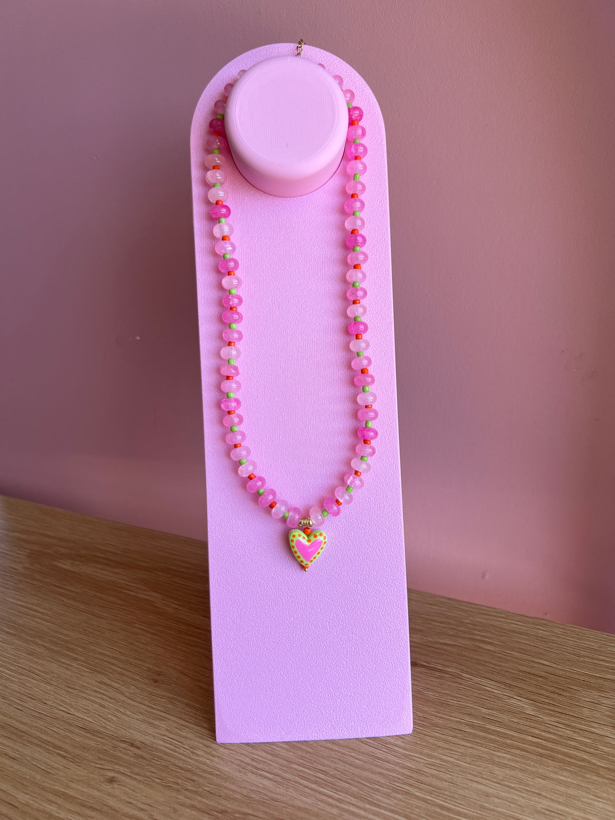 Pink Heart Beaded Necklace