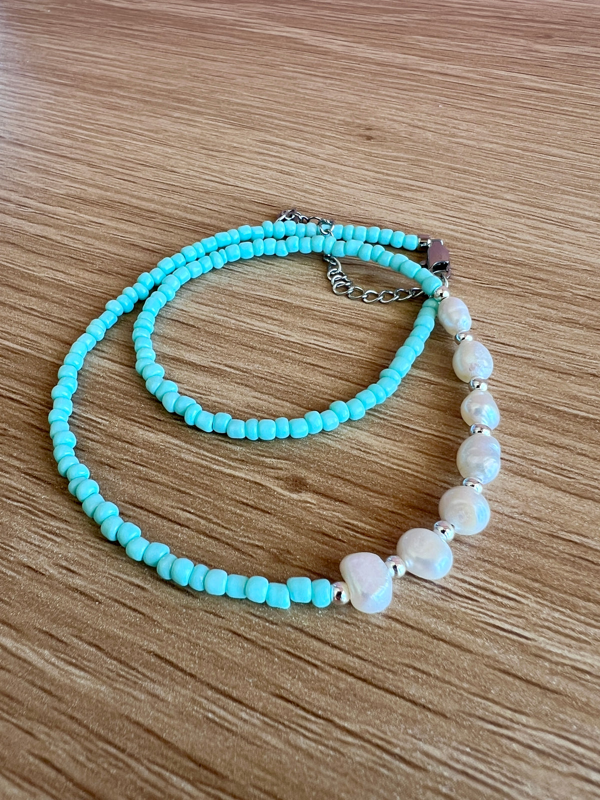 Pearl and Blue Beaded Necklace