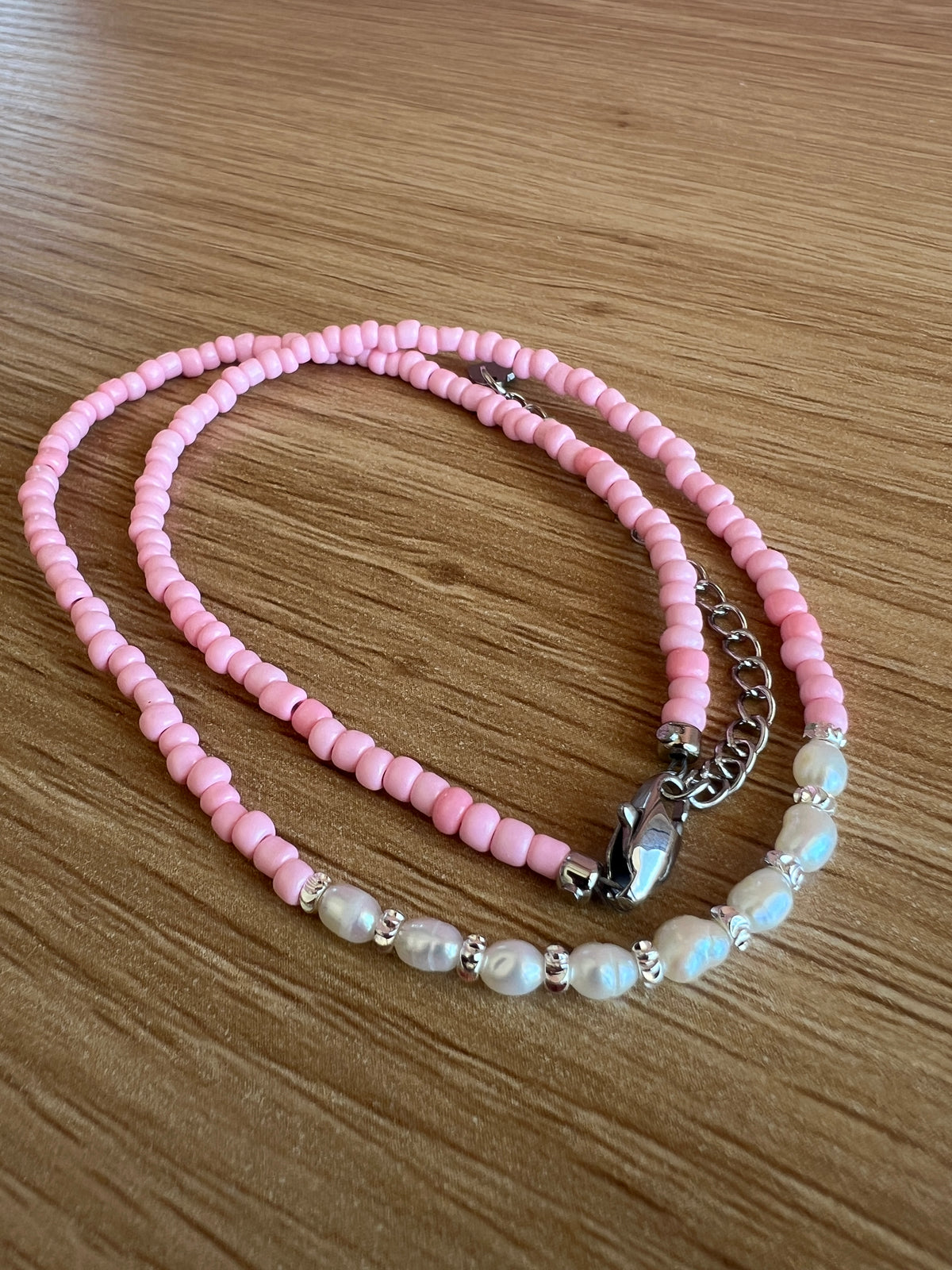 Pearl and Pink Beaded Necklace