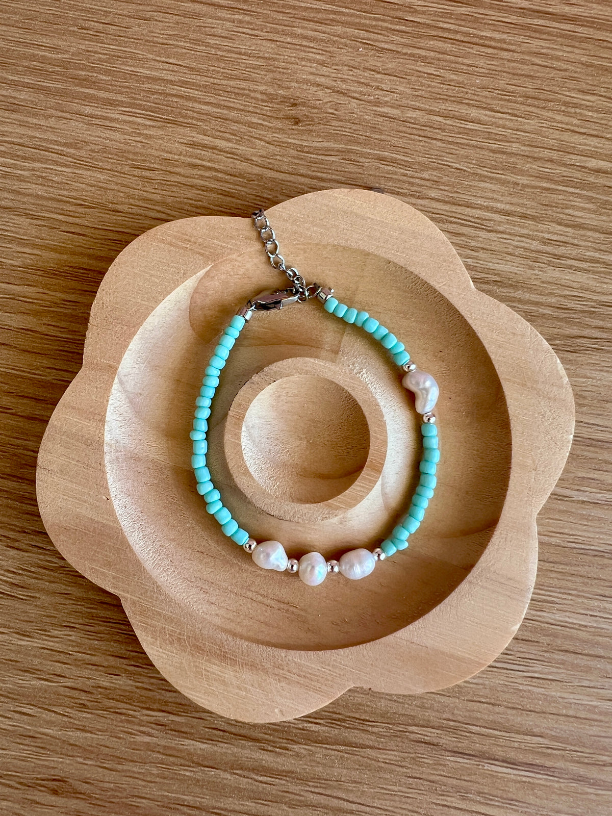 Blue and Pearl Beaded Bracelet