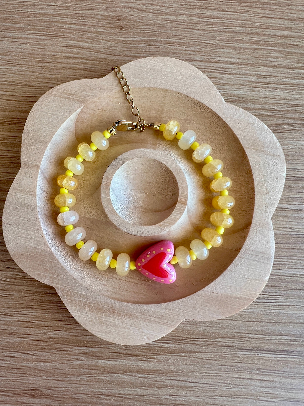 Heart Yellow Beaded Bracelet
