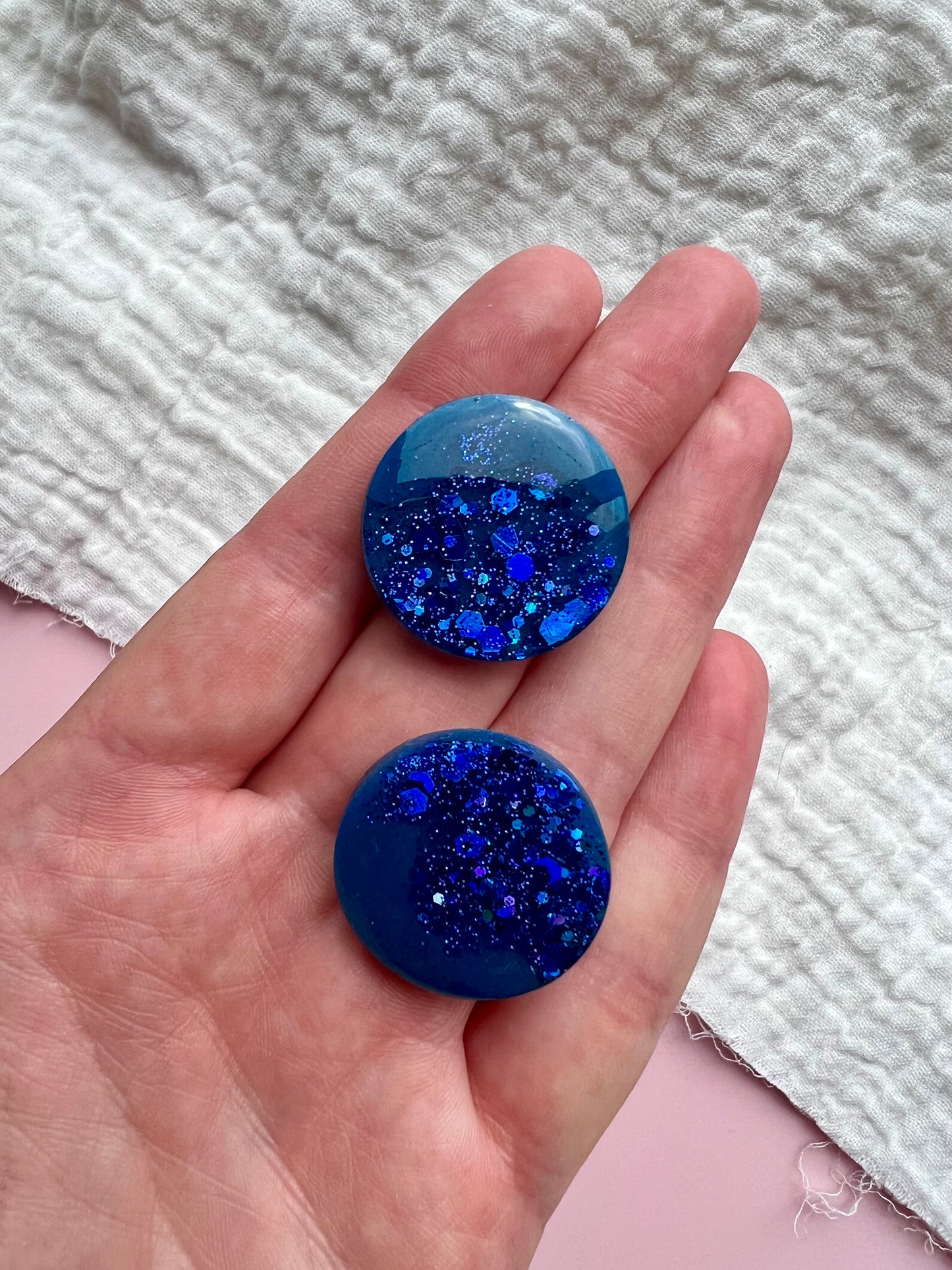Navy Blue Glitter Resin Medium Stud Earrings
