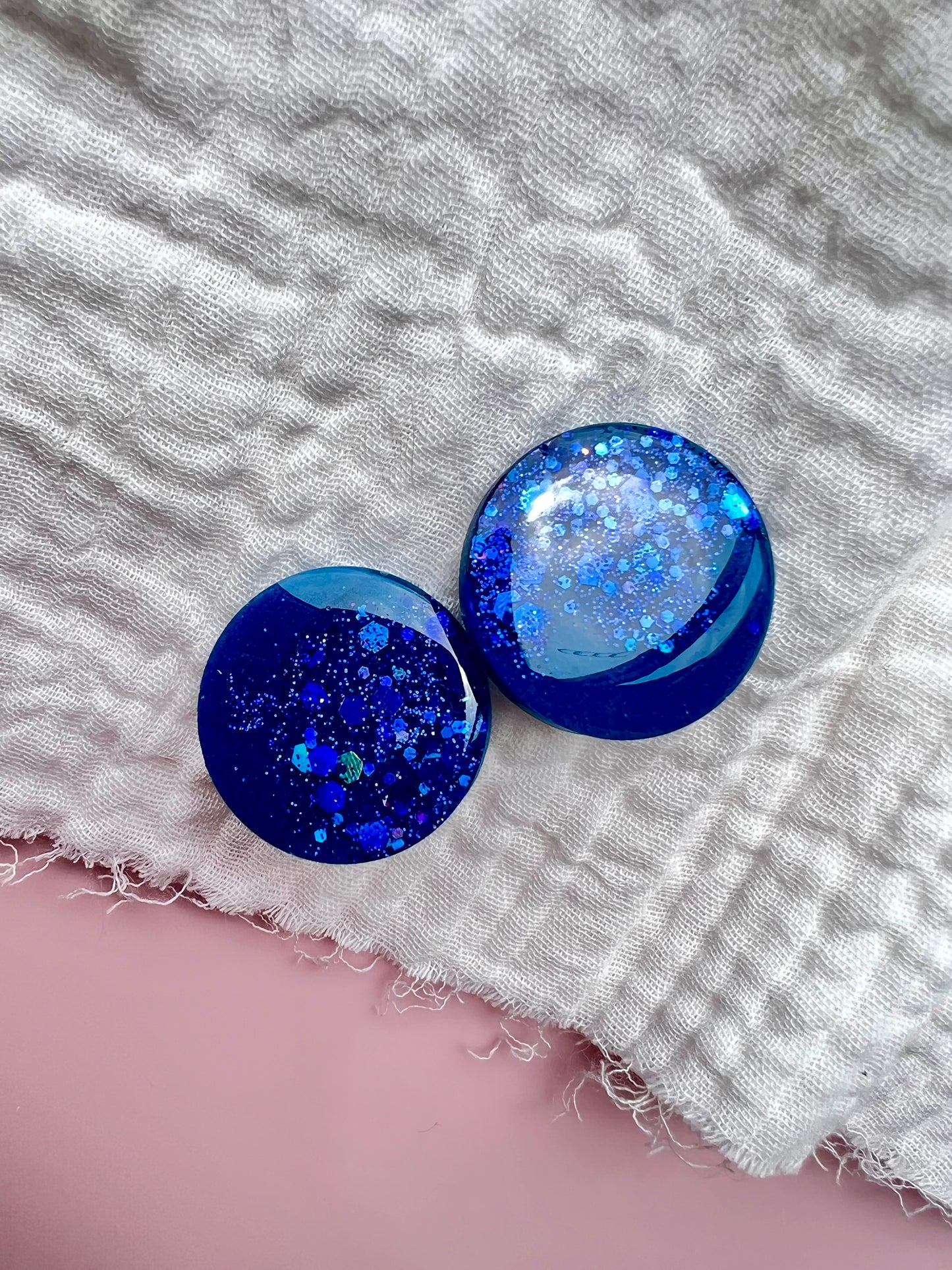 Navy Blue Glitter Resin Medium Stud Earrings